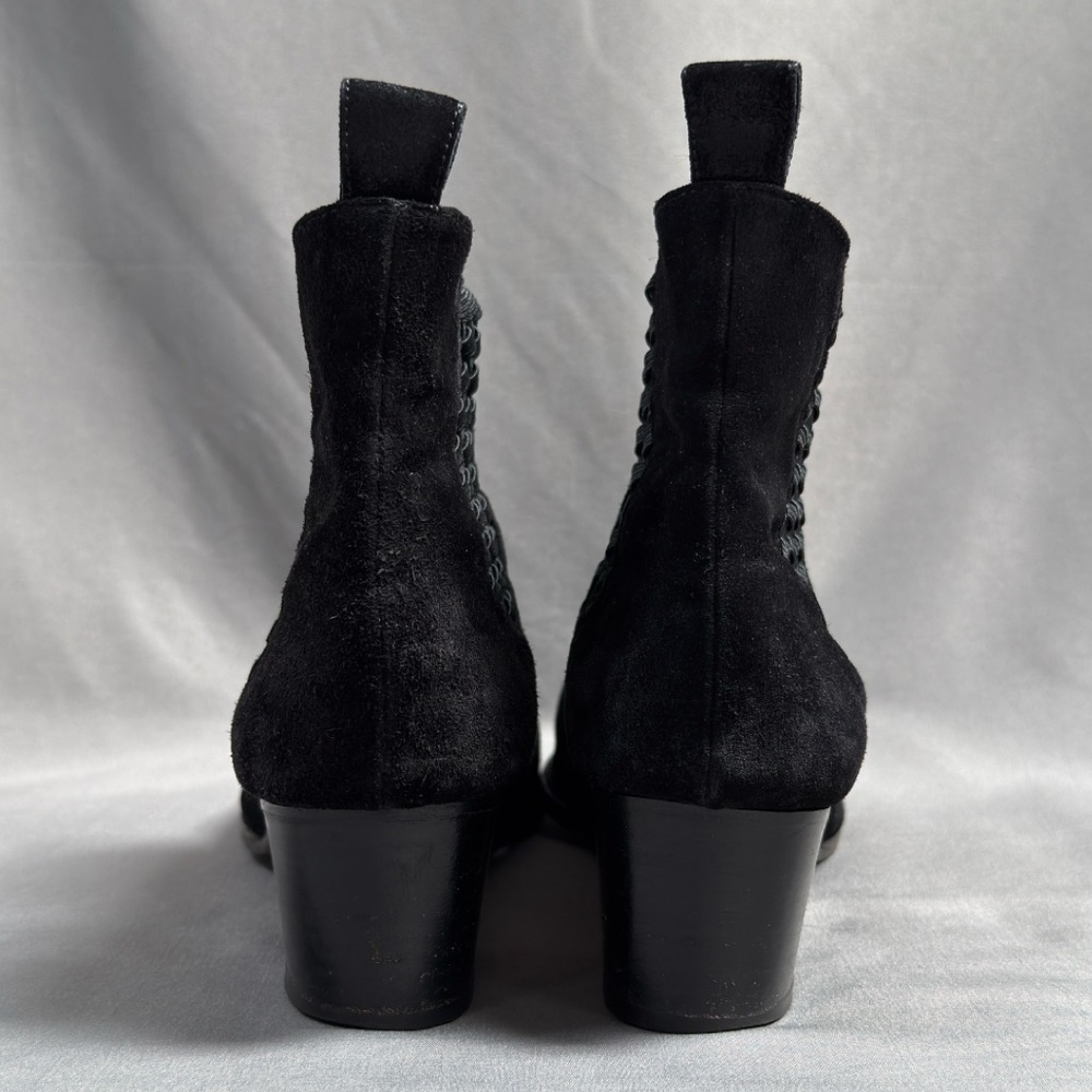 Vintage Bottega Veneta Suede Intrecciato Black Booties 6.5 Slip On Chelsea Boots - Picture 9 of 16